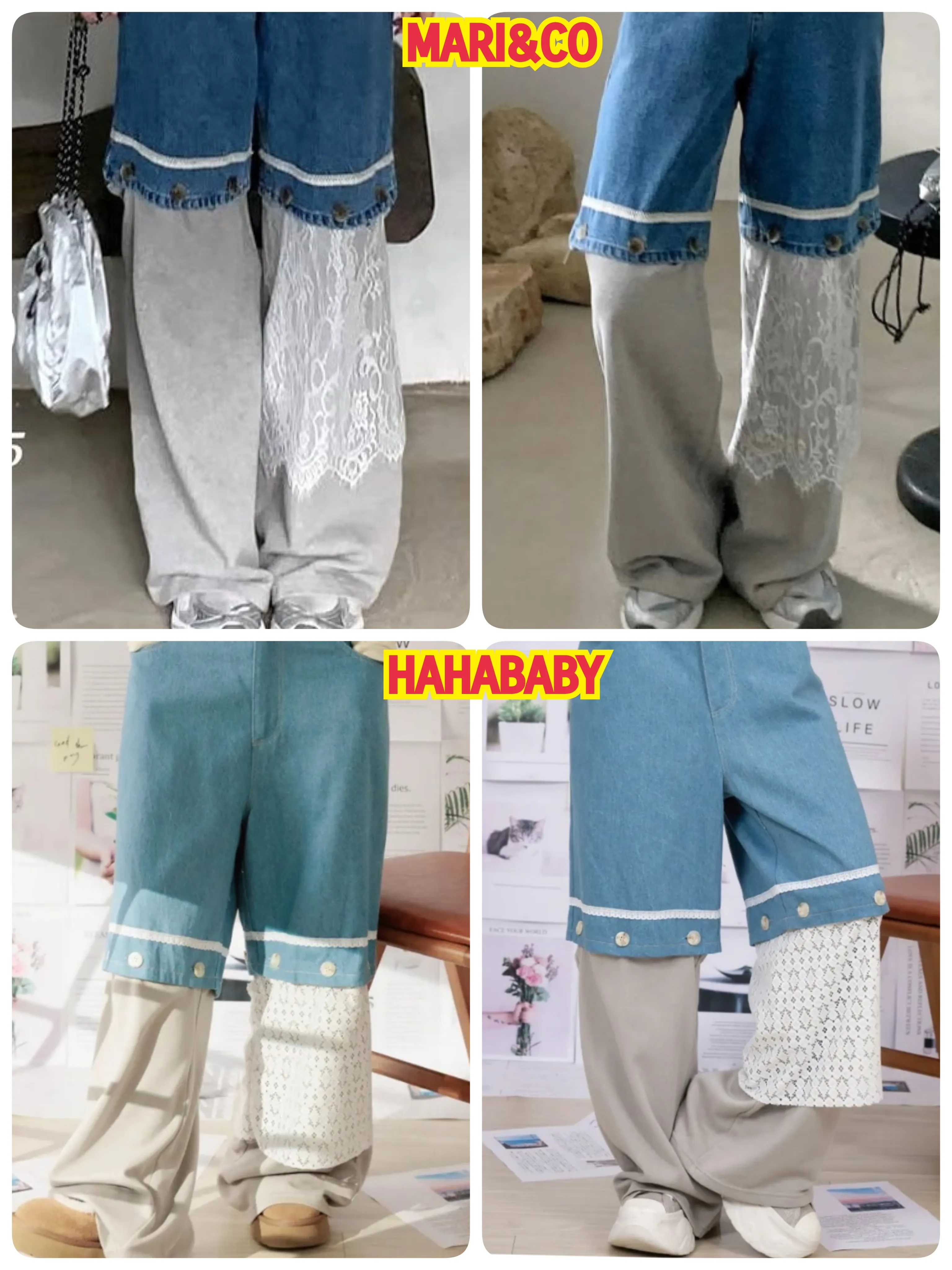 Mari&co vs hahababy：極簡系列-褲管可拆牛仔長褲